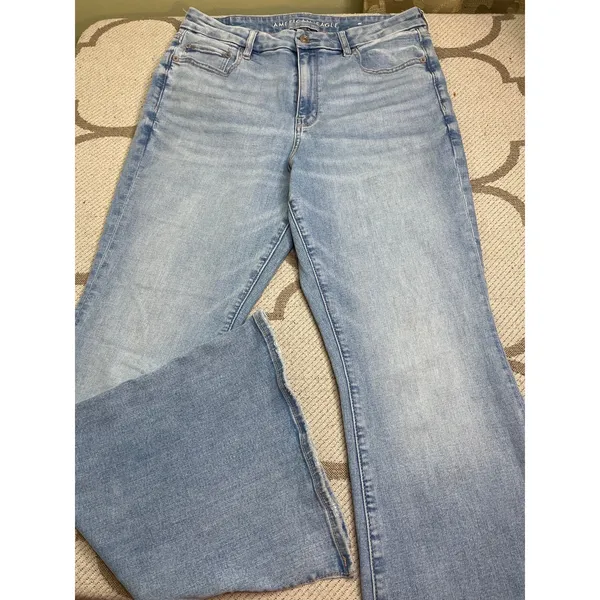 American Eagle Curvy Super High Rise Flare Jeans Stretch Slit Hem Size 10 - Image 3