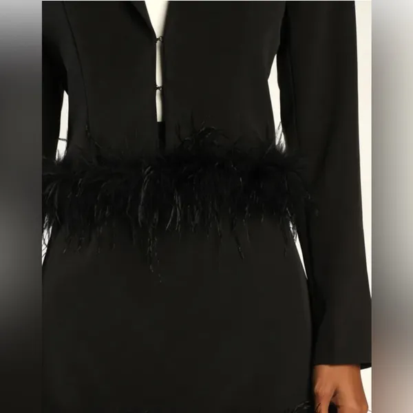 NWT Lulus Celebratory Sweetie Feather Crop Blazer Large Black Cocktail Party - Image 7