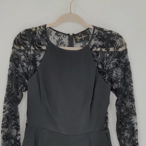 Yumi Kim Romper Women’s Small Black Silk Floral Lace Long Sleeve Open Back - Image 3