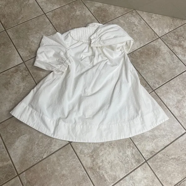 Free People cherry White Cotton Victorian Mini Dress Pleated Bib Pockets XS - Image 6