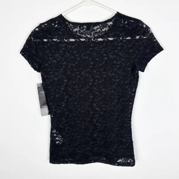 Karen Kane Lace Tee Size XS Black Short Sleeve Crew Neck Whimsigoth Sheer - Image 2
