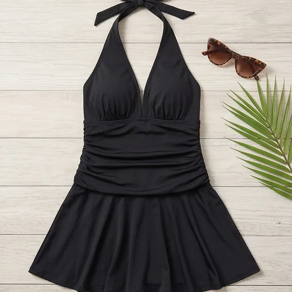 Shade & Shore Elegant Black Halter One-Piece Swimsuit - Image 8
