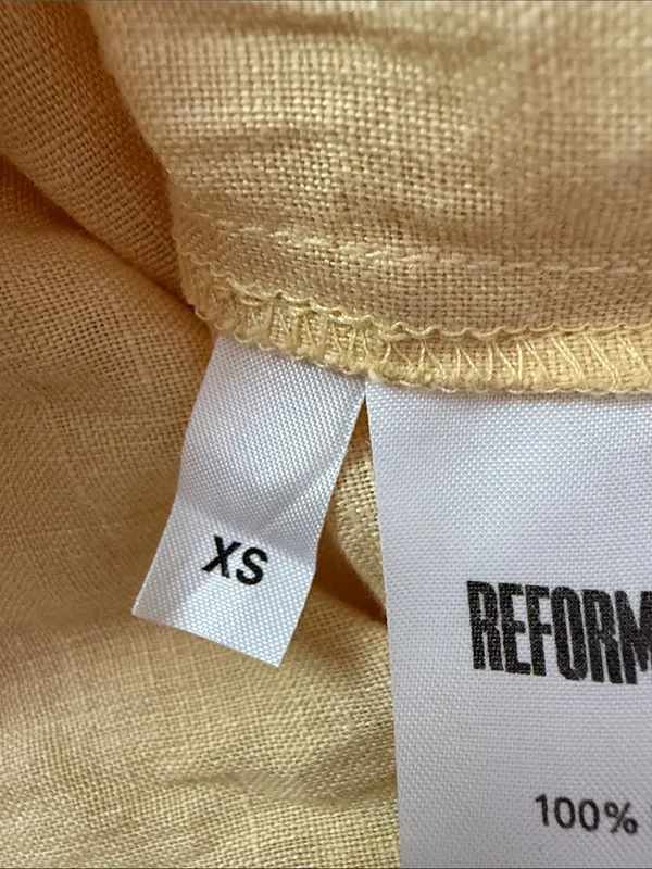 Reformation Madrid Buttercup Yellow Linen Off Shoulder Slit Ruffle Midi Dress - Image 6