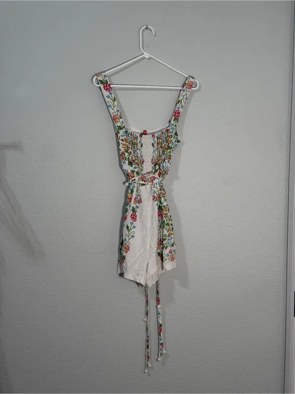 Farm Rio Tropical Romance Floral Linen Blend Romper Size Large - Image 7