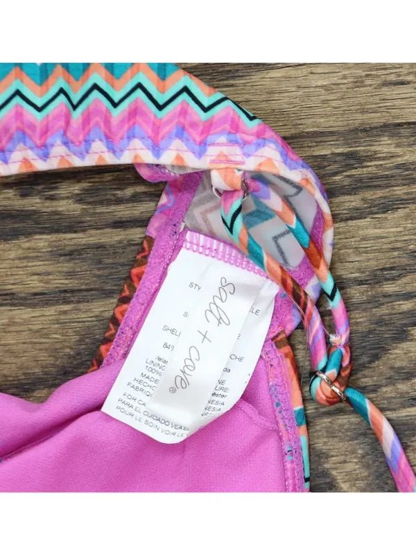 Salt + Cove Juniors Front-Tab Midkini Swim Top 807145 Pink Multi S - Image 3