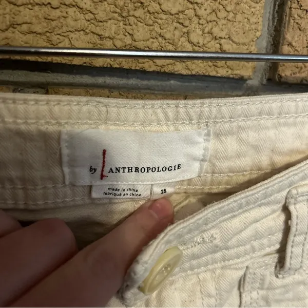 Anthropologie Women’s Utility Herringbone Striped Ivory Straight Leg Size 25 - Image 2