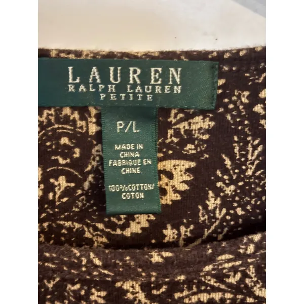 Lauren Ralph Lauren Petite Brown Paisley Cotton Long Sleeve Top P/L - Image 3
