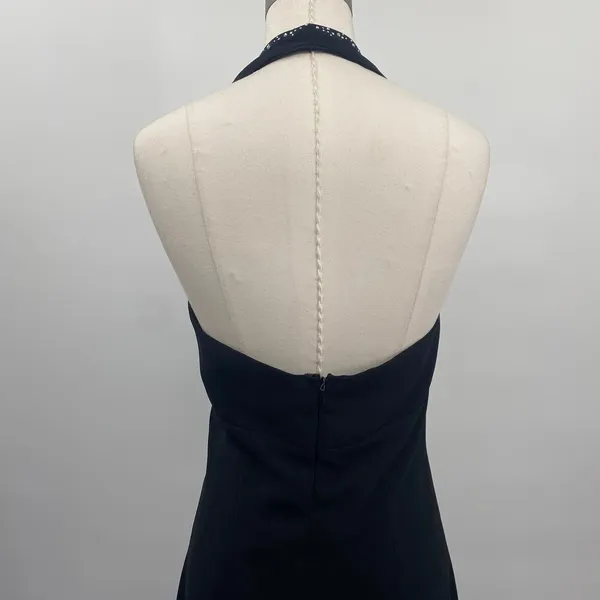 Vintage Y2k Rhinestone Halter Ball Gown V Neck Surplice Ruffle Front Black 4 - Image 9