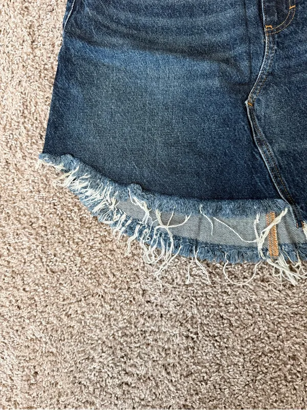NWT Free People Bailey Raw Hem Fringe Denim Jean Asymmetrical Mini Skirt Size 28 - Image 6