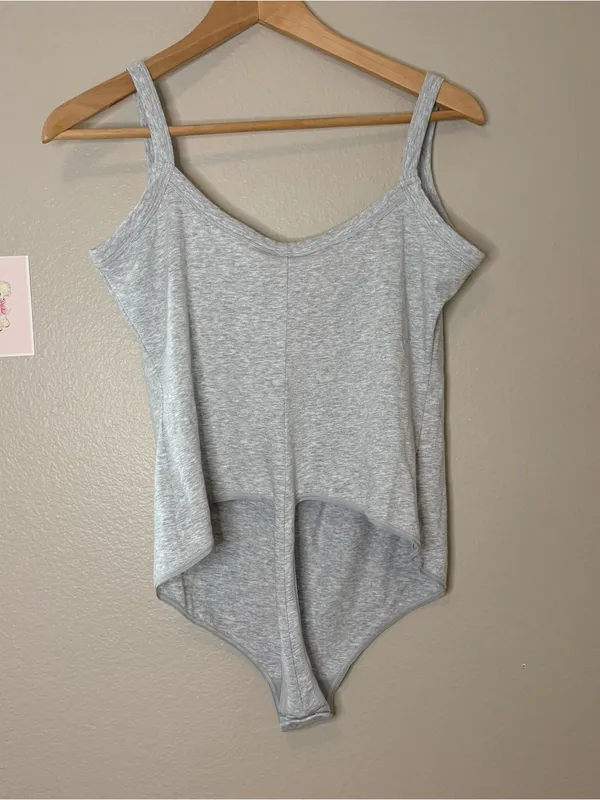Skims cotton everyday jersey scoop neck bodysuit heather grey influencer xl - Image 3