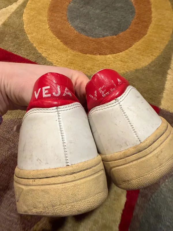 VEJA V-10 Leather Sneakers Shoes White Navy Blue Red Women’s Size US 9 - Image 3