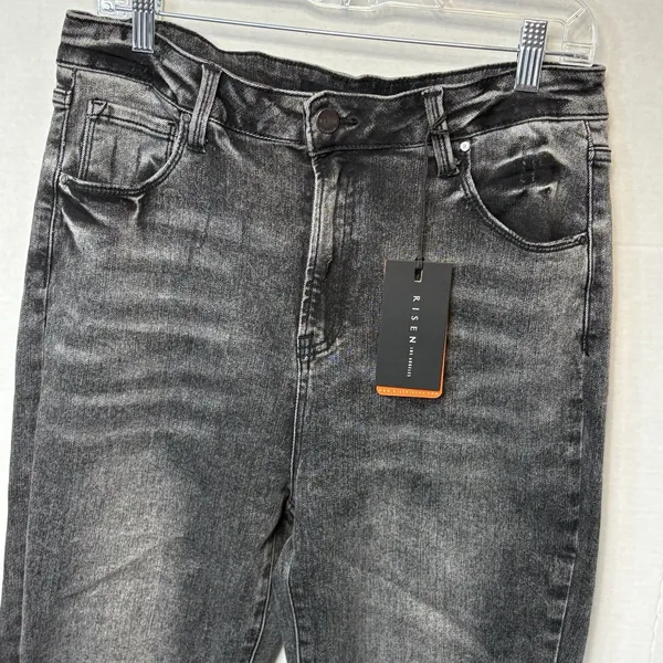 Risen Women's High Rise Distressed Raw Hem Flare Jeans 32/15 NWT - Image 2