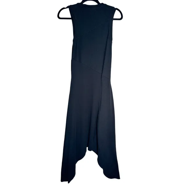 AllSaints Gia Black Asymmetric Midi Dress Ribbed High Low Size 6 - Image 9
