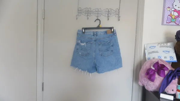 American Eagle Outfitters baggy mom short shorts ripped in light wash blue size 4. - Image 7