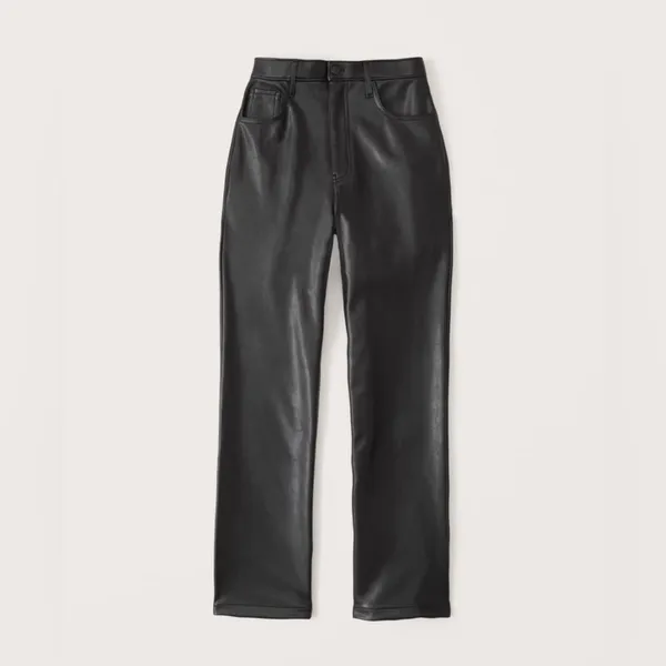 Abercrombie & Fitch Tan Curve Love Straight Leg Leather Pants - Image 4