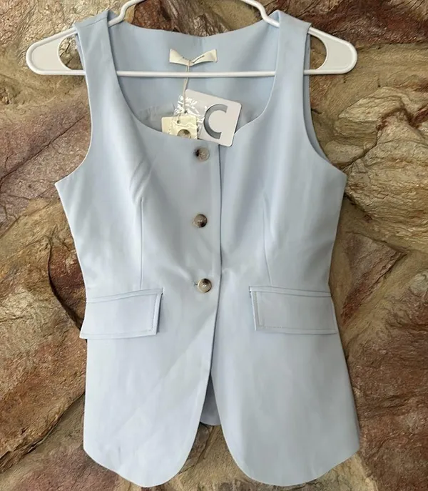 Commense Elegant Button Split Pockets Skirt Set size small Blue - Image 3