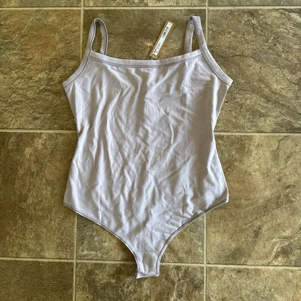Skims Cotton Jersey Scoop Neck Bodysuit Oyster Size Large - Image 4