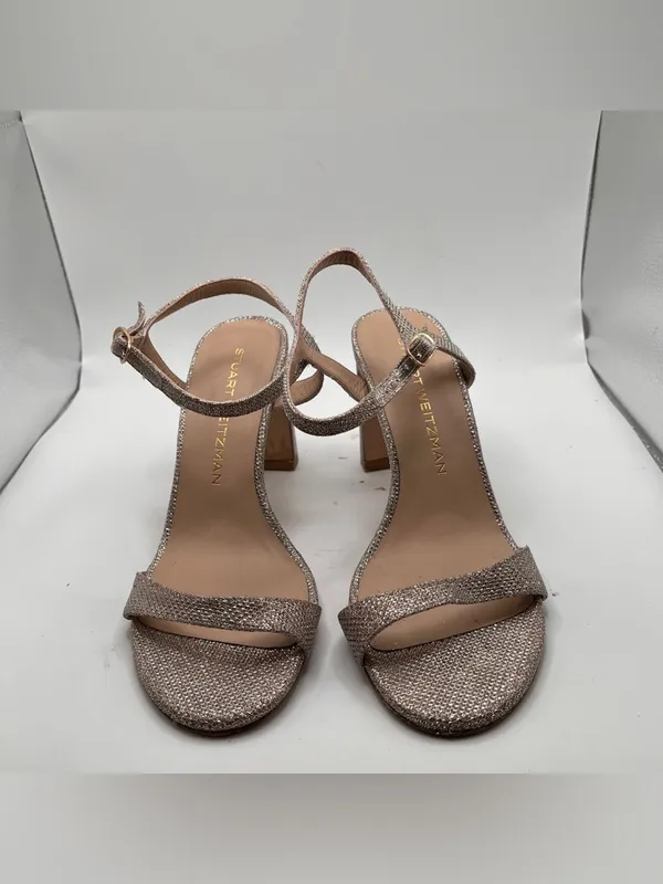 Stuart Weitzman Glitter Champagne AnkleStrap Block heel Babette 85 Shimmering 6B - Image 6