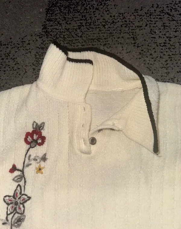 Cream Ribbed Sweater with Red Floral Embroidery - Image 4