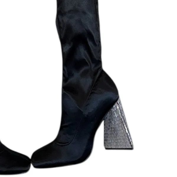 NEW ASOS Glam Black Over-the-Knee Stretch Boots Crystal Embellished Cone Heel - Image 7