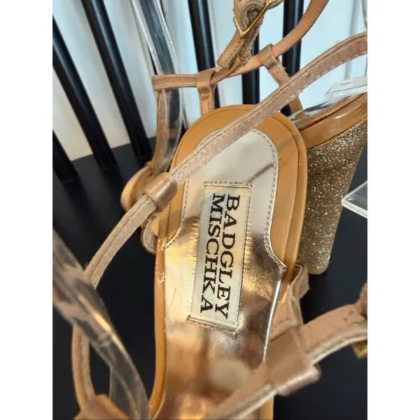 Badgley Mischka Jenie satin peeptoe sparkle block heel sandals size 6 - Image 9