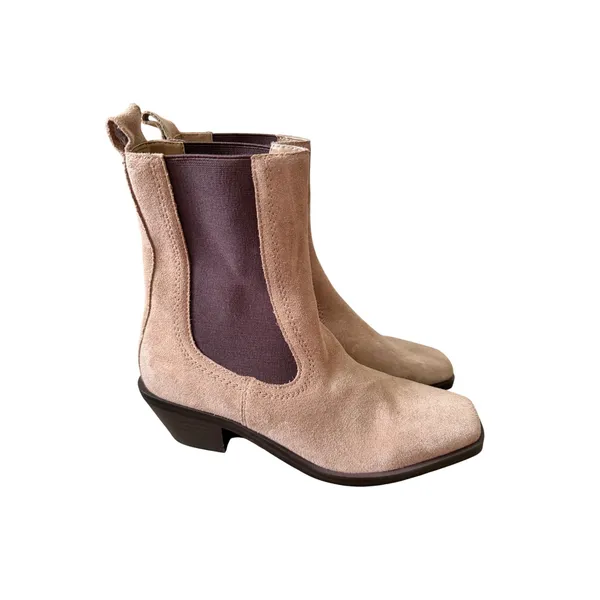 Nordstrom Rack Tan Leather Suede Western Chelsea Ankle Boots Square Toe 6.5 NEW - Image 4