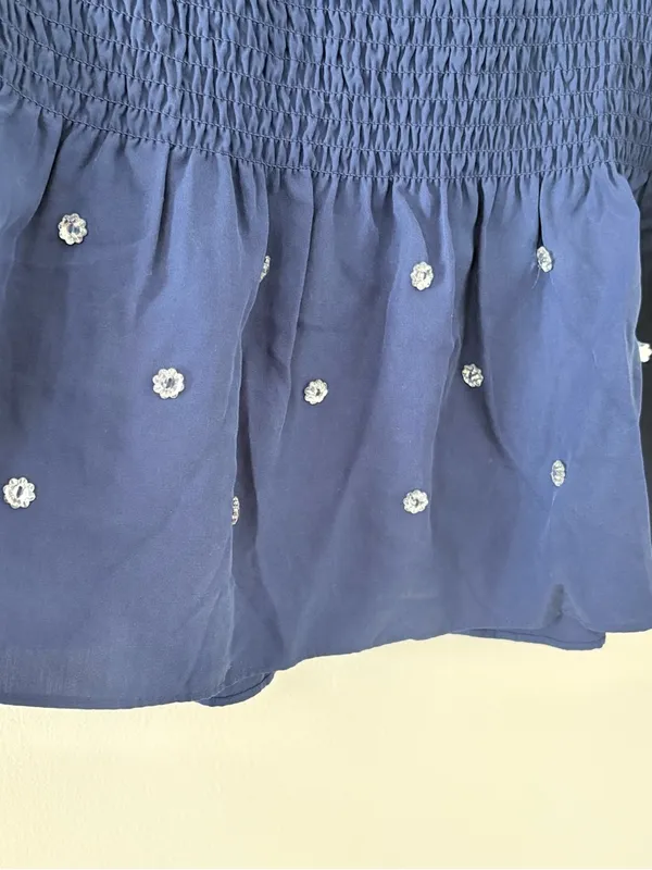 Hill House Home Jewel Jammy Top Navy Blue Smocked Peplum Puff Sleeve Size M - Image 6