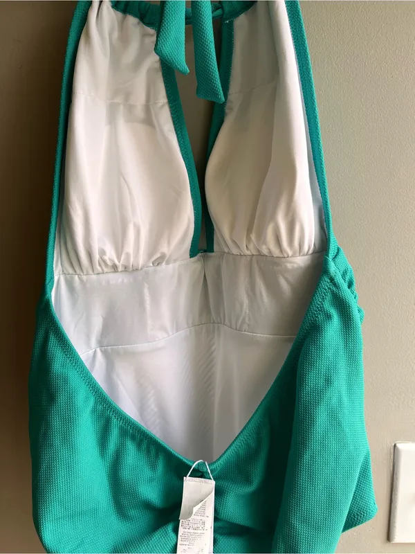 Cupshe Turquoise Halter One-Piece Swimsuit with Striped Bottom - Image 9