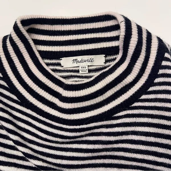 Madewell Stripe-Mix Ashbury Mockneck Sweater Dark‎ Indigo Navy Blue & White XXS - Image 10