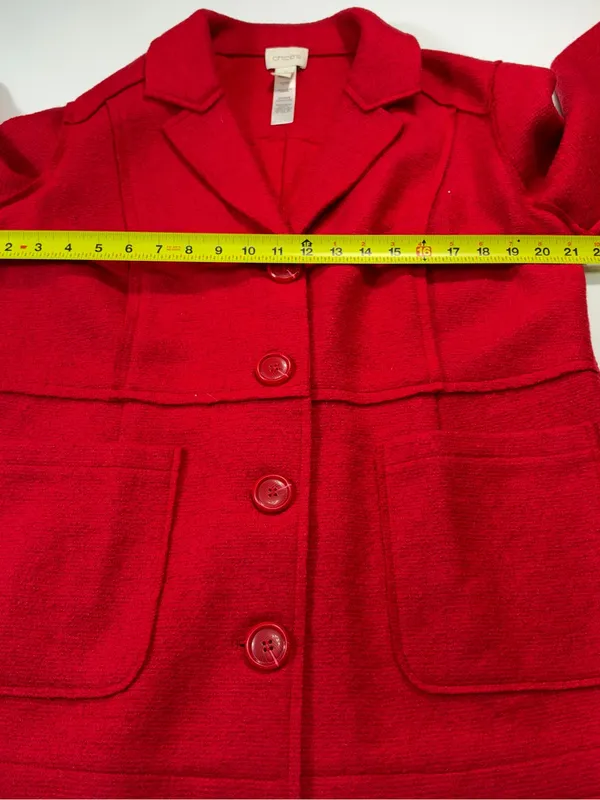 Chico's Wool Blend Red Bouclé Button-Front Pea Coat Size 2 - Image 4