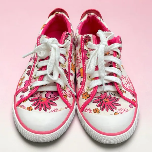 Y2K Floral Coach Barrett Canvas Sneakers Pink White Lace Up Shoes Women's 8B - Image 3