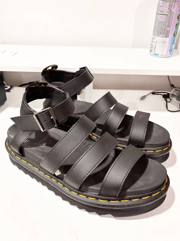 DR. MARTENS WOMAN SANDALS SHOES Black WEDGE CASUAL LEATHER CODE BLAIRE Size 10 - Image 3