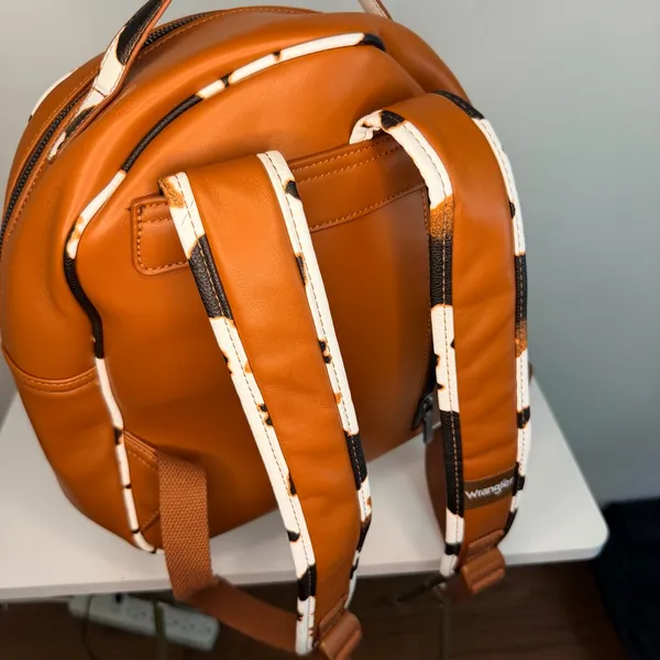 Wrangler Cognac Faux Leather Mini Backpack with Black & White Trim - Image 6