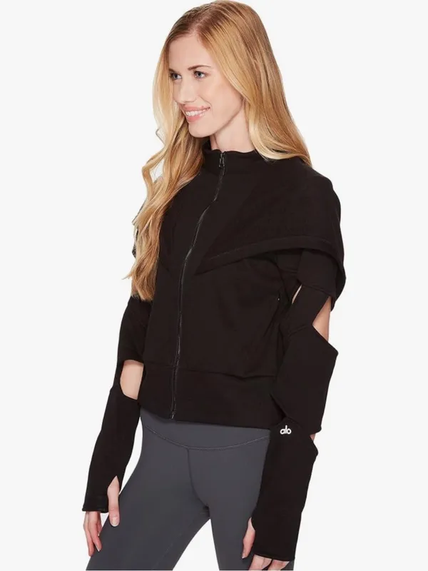 ALO Yoga‎ Small Mix Jacket Zip Up Cut Out Long Sleeve Fleece Hooded Casual Black - Image 13