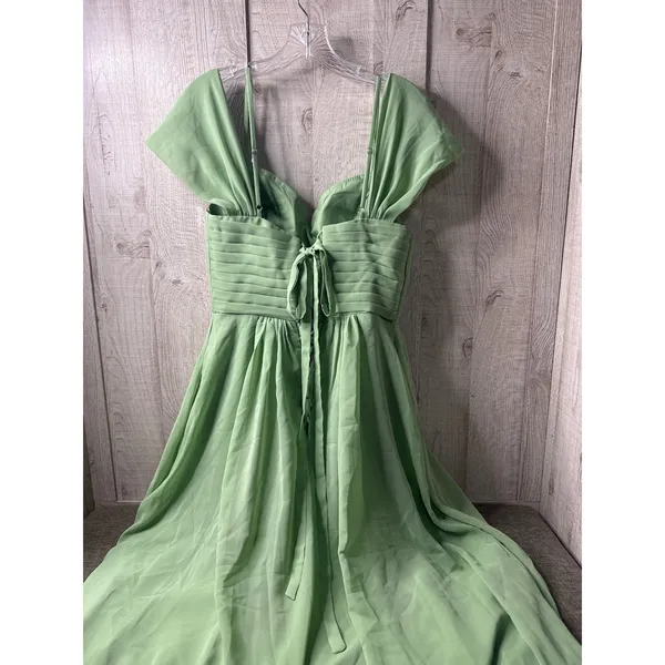 Formal Dress Womens 12 Sage Green Chiffon Lace Up Corset Back Layered Maxi Gown - Image 5