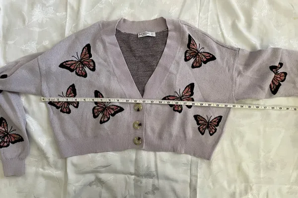 Arizona Jean Co Cardigan Women’s XS Lavender Cropped Sweater Butterfly - Image 5