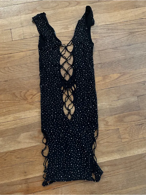 Amazon Black Studded Cutout Bodycon Dress - Image 4