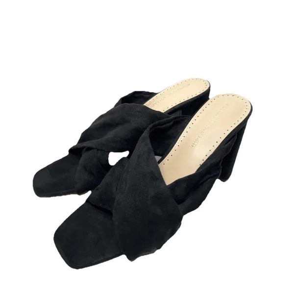 Adrienne Vittadini Black Faux Suede Crisscross Block Heel Mules Square Toe 9M - Image 2