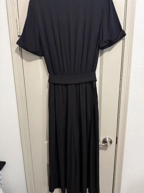 Ann Taylor Jumpsuit Women Black Short Sleeve Button Front Wide Leg Belted Sz 10 - Image 4