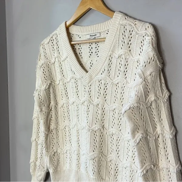 Madewell V-Neck Fringe Cream Sweater - Image 6