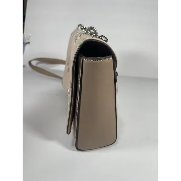 Nine West Beige Floral Crossbody Bag Chain Accents Snap Closure Detachable Str - Image 3