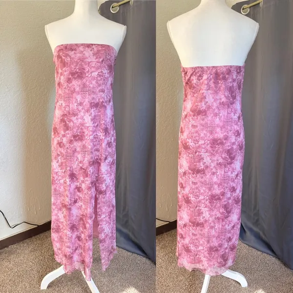 Full Tilt Fairycore Tube Maxi Dress Womens XL Pink Floral Strapless Slit Y2K - Image 2