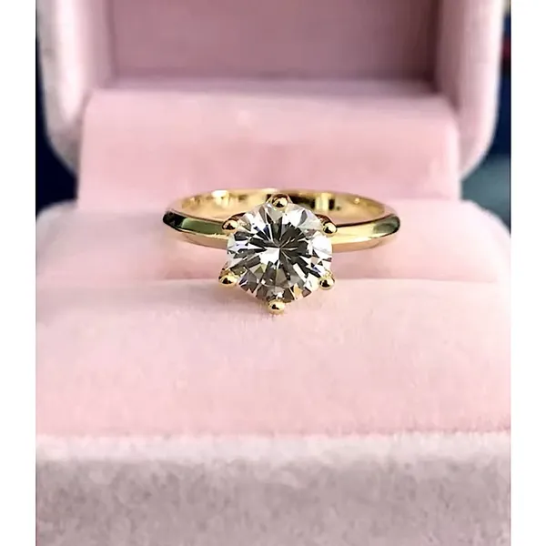Boutique NEW 2 Ct Solitaire Simulated Diamond 14k Gold Plated S925‎ Engagement Ring - Image 15