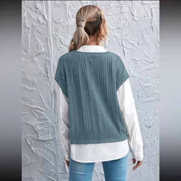 SHEIN Essnce Drop Shoulder Lantern Sleeve 2 In 1 Blouse Size Medium - Image 2