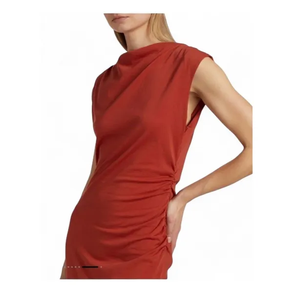 NWT Vince Women's Orange 100% Pima Cotton Ruched Sleeveless Maxi Dress Large - Image 3