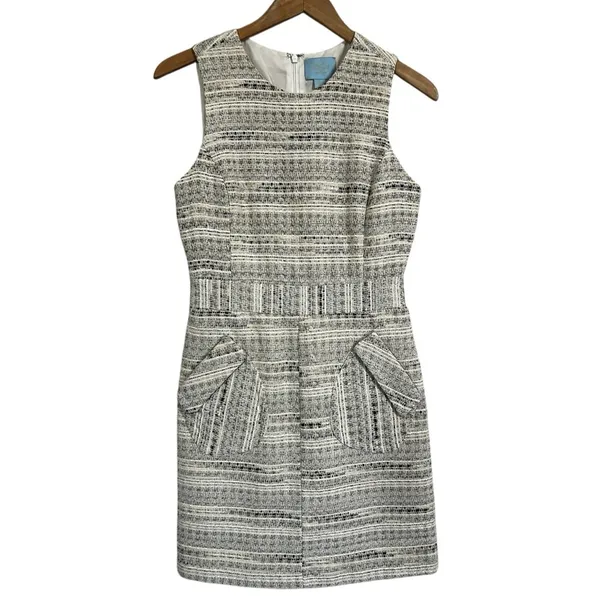 CeCe Cynthia Steffe Metallic Tweed Dress White Sz 2 - Image 3