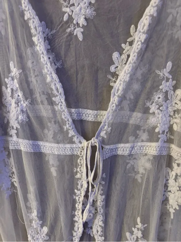 Love Tree Sheer Lace Embroidered Swim Coverup Cream Women’s Size L - Image 3