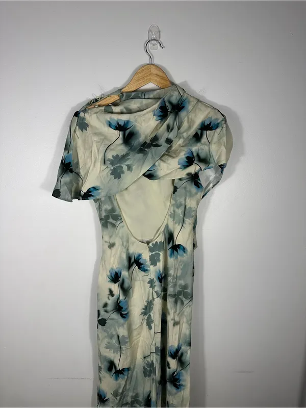Asos Women's Natural High Neck Drape‎ Bodice Cape Floral Maxi Dress Women’s Sz 8 - Image 11