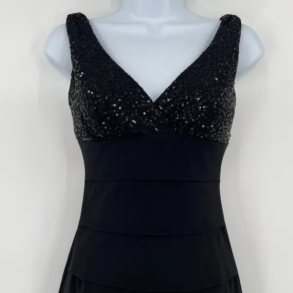 B.Darlin Sequin Tiered Cocktail Dress Sz 3/4 Y2K Glam HOCO Party Holiday Black - Image 3