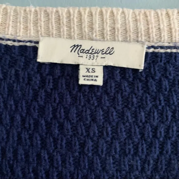 Madewell Striped Long Sleeve Knit Sweater Blue and Tan Size Xsmall - Image 2